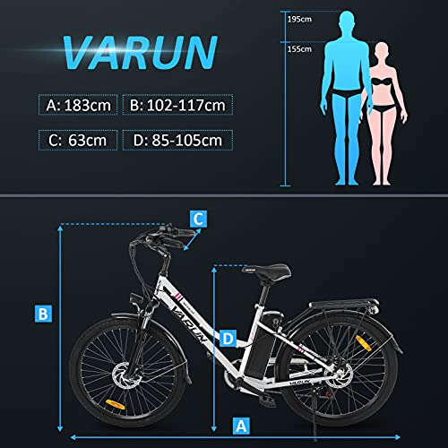Electric Bicycle for Adult 26 Inch Woman and Men with 350W Motor 32km/h 36V 10.4Ah(360Wh) City Commuter Electric Bike Removable Lithium Battery with Shimano 7 Speed Gearbox E-Bike
