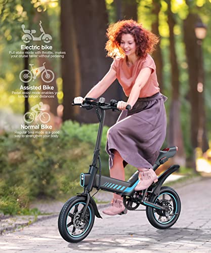 Electric Bike, Sailnovo Electric Bicycle with 18.5mph 45Miles Electric Bikes for Adults Teens E Bike with Pedals, 14" Waterproof Folding Mini Bikes with Dual Disc Brakes, 36V 10.4Ah Battery (Sky Blue)