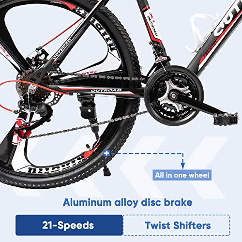 Max4out Mountain Bike 21 Speed with High Carbon Steel Frame, Also Road Bikes for Mens Carbon Fiber 26 inch Wheels, Double Disc Brake, Front Suspension Anti-Slip Bycicles, Black