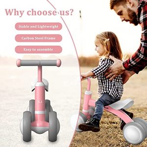 Baby Balance Bike Cute Toys for 1 Year Old Boys and Girls 12-36 Months Toddler Bike Baby Walker Riding Gifts for Boys Girls No Pedal Infant 4 Wheels Baby's First Birthday Gift (Pink)