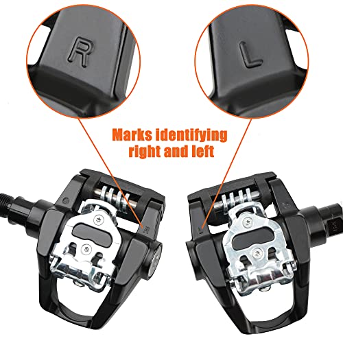 BV Bike 9/16'' Dual Pedals Compatible with Both Shimano SPD and Look Delta- MTB/Spin/Indoor/Exercise Bike Pedals Compatible with Peloton
