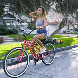 sixthreezero Around The Block Women's Beach Cruiser Bicycle, 21-Speed, 26