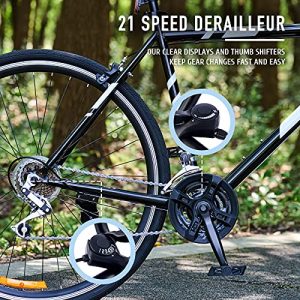 Viribus Adult Gravel Bike, 21 Speed 27.5 Inch Road Bike with Dual V Brakes, 650b All Terrain Bicycle with Light Steel Frame Drop Bar Handles Adjustable Seat, On or Offroad Bike for Men & Women, Black