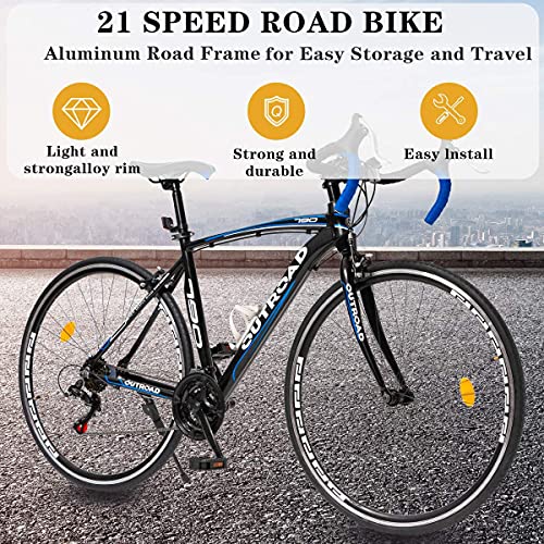 Outroad Road Bike 21 Speed 700C Wheel Wheels with Aluminum Alloy Frame, Rider Bike Faster and Lighter Commuter Bicycle, Blue