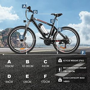 Kemanner 26 inch Electric Mountain Bike 21 Speed 36V 8A Lithium Battery Electric Bicycle for Adult (Black/Red)