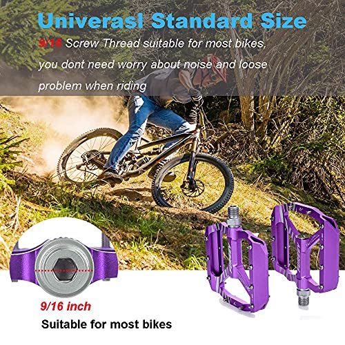 FUREEY Mountain Bike Pedals,Ultra Strong Aluminum Alloy 6061 Flat Pedals CNC Machined 9/16" Cycling Sealed Bearings Light Weight and Large Platform Bicycle Pedal
