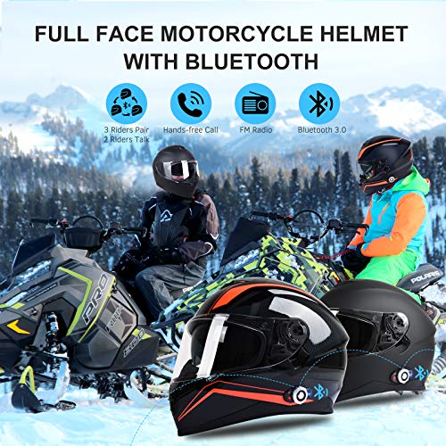Bluetooth Integrated Motorcycle Helmet, FreedConn DOT Full Face BM12 Communication System Motorcycle Helmet with 500m FM radio/ MP3, 2-3 Riders Pairing Intercom (Matte Black, XL)