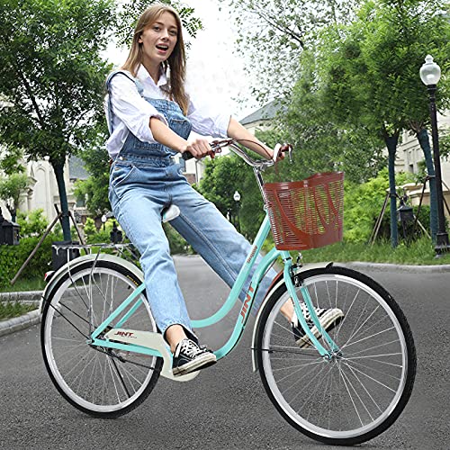 Micozy Women Bike 26 Inch Beach Cruiser Bike with Baskets and Comfortable Seats & Back Seats Retro Bicycle Classic Bicycle Single Speed Commuter Bicycle Fits 5'2''-5'10'' [US in Stock]