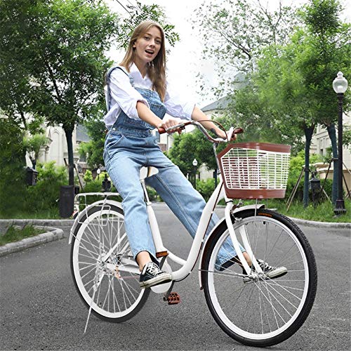 Bdgmwang Women's Cruiser Bike 26 inch Beach Cruiser Bicycles for Women Classic Retro Style Single Speed Commuter Bicycle w/Comfortable Seat, Low Span Frame, Front Basket, Rear Bikes Racks