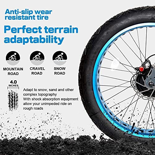 ECOTRIC UL Certified - Powerful Bike Fat Tire Electric Bicycle 26" Aluminium Frame Suspension Fork Beach Snow Mountain Electric Bicycle 750W Motor 48V 13AH Ebike Removable Lithium Battery (Blue)