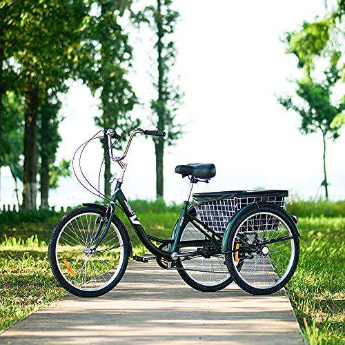 Viribus 20" 24" or 26" Adult Tricycle for Women Men Seniors | 7 Speed Three Wheel Bike for Errands Fun Pets and More | Cruiser Trike with Shimano Shifting, Padded Seat, Large Bike Basket, 330lb Cap