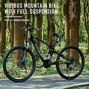 Viribus Adult Mountain Bike, 21 Speed 26 Inch All Terrain Bicycle with Aluminum Frame, 650b MTB with Full Suspension Dual Disc Brakes Adjustable Seat More, On or Offroad Bike for Men and Women