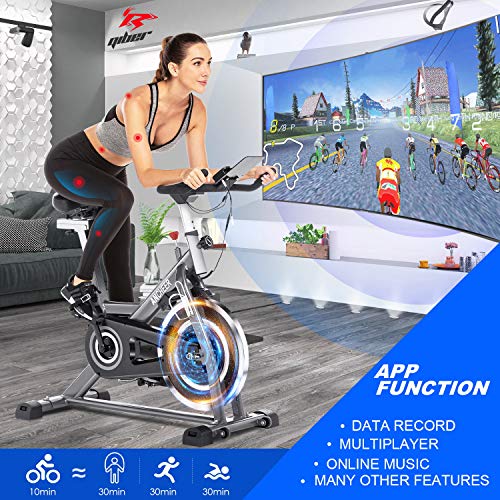 ANCHEER Indoor Cycling Bike, Stationary Exercise Bike with Heart Rate Monitor, Comfortable Seat Cushion, 49LBS Heavy Flywheel, Adjustable Seat and Handlebar, APP Control