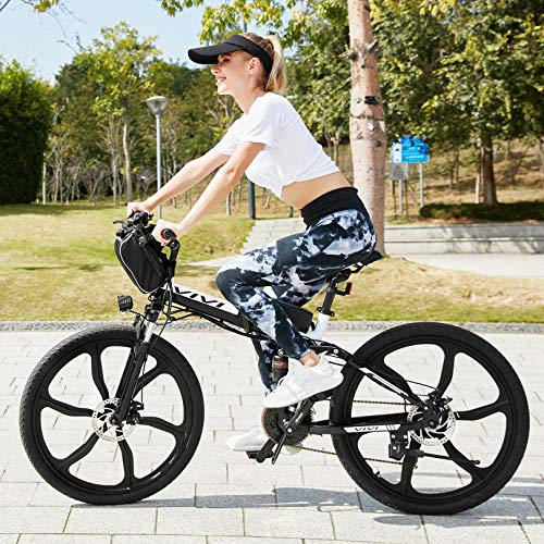 VIVI Folding Electric Bike Electric Mountain Bike 26" Lightweight Electric Bicycle 350W Ebike, Electric Bike for Adults with Removable Lithium Battery,Professional 21 Speed Gears (26inch-Black)