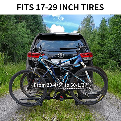 WEIZE Hitch Bike Rack, Wobble Free Smart Tilting Bicycle Car Racks for Standard, Fat Tire and E-Bike, 2-Bike 120 lbs Capacity, 2-inch Receiver