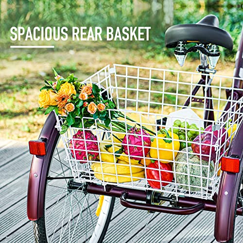 Viribus Adult Tricycle with Carbon Steel Frame | 26 Inch Folding Tricycle with Large Bike Basket | 26er Folding Trike | Adult Trike Bike for Women Men Errands Exercise Mobility Fun (Red, 26"/1-Speed)