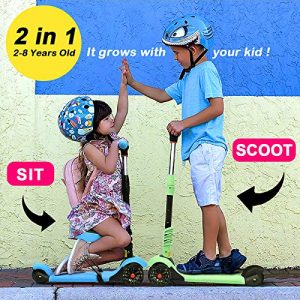 XJD 2 in 1 Toddler Scooter with Removable Seat Scooters for Kids Scooter 3 Wheel Kick Scooters for Girls Boys Adjustable Height Extra Wide Deck Scooter for Children from 3 to 8 Years Old, Blue