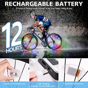 Upgraded Waterproof Bike Wheel Lights 2 Pack Rechargeable Bicycle Lights for Wheels-30 Pcs Led Bike Tire Lights 100% PVC Plastic Film Wrapped Lights for Sun & Rain Protection