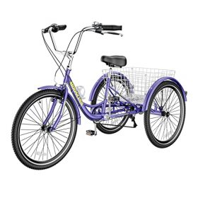 DoCred Adult Tricycles,  7 Speed Adult Trikes 20/24/26 inch 3 Wheel Bikes for Adults with Large Basket for Recreation