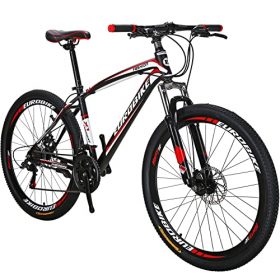 EUROBIKE OBK 27.5 Wheels Mountain Bike Daul Disc Brakes 21 Speed Mens Bicycle Front Suspension MTB (Red Aluminium Rims)…